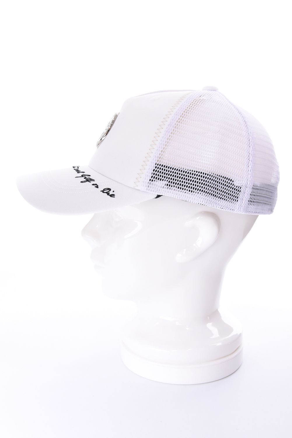 【26AW】 CHROME SKULL MESH CAP / サークルスカルバッジ リネンライク メッシュキャップ (ホワイト)
