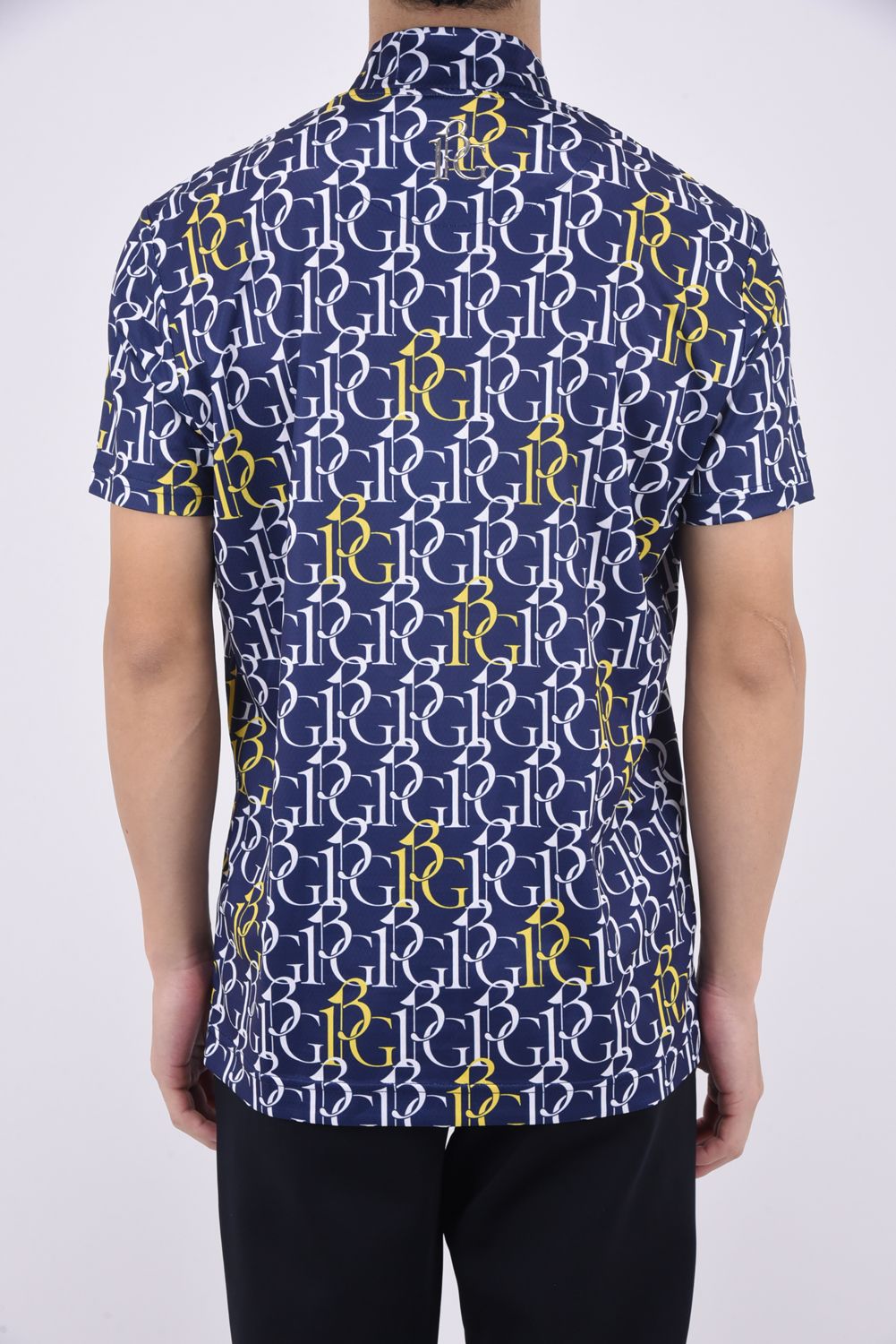 SS MOCK 113G / 113総柄ロゴ 半袖 モックネック Tシャツ (ネイビー)