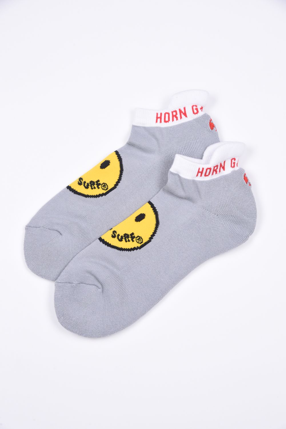 HAPPY SURF CUSHION SOCKS / HAPPY SURFロゴ アングルソックス グレー