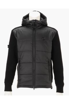 【26AW】 MEN'S WINDBLOCK RIB KNIT PARKA / 畦編みニット&キルティング ハイブリッド中綿パーカー (ブラック)