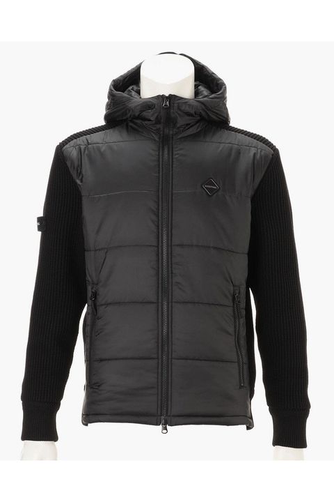 【26AW】 MEN'S WINDBLOCK RIB KNIT PARKA / 畦編みニット&キルティング ハイブリッド中綿パーカー (ブラック)
