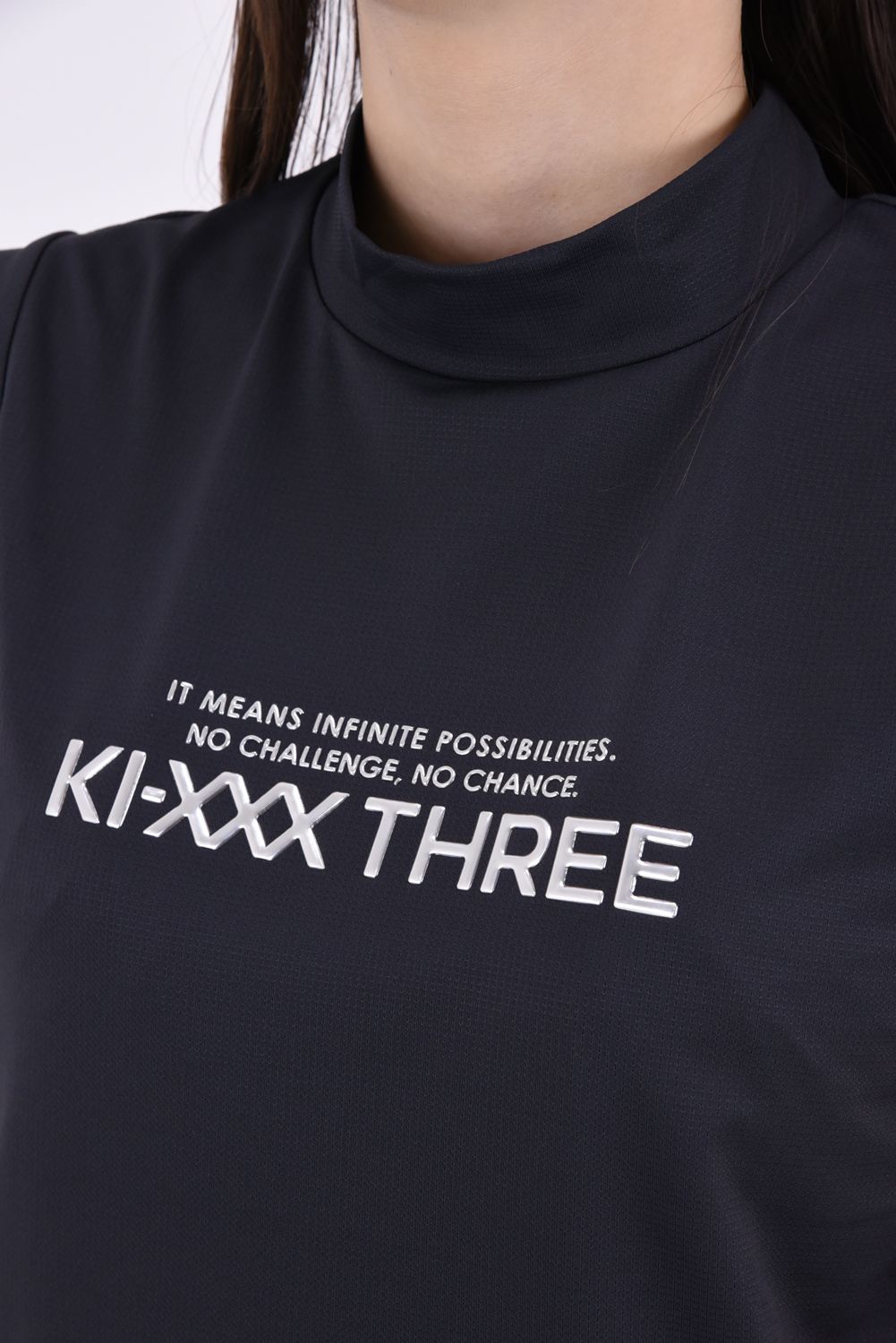 【ポイント10倍】 【26SS】【レディース】 DOT MESH NS MOCK TEE / ドットメッシュ生地 3Dブランドロゴ ノースリーブ モックネックTシャツ (ブラック)