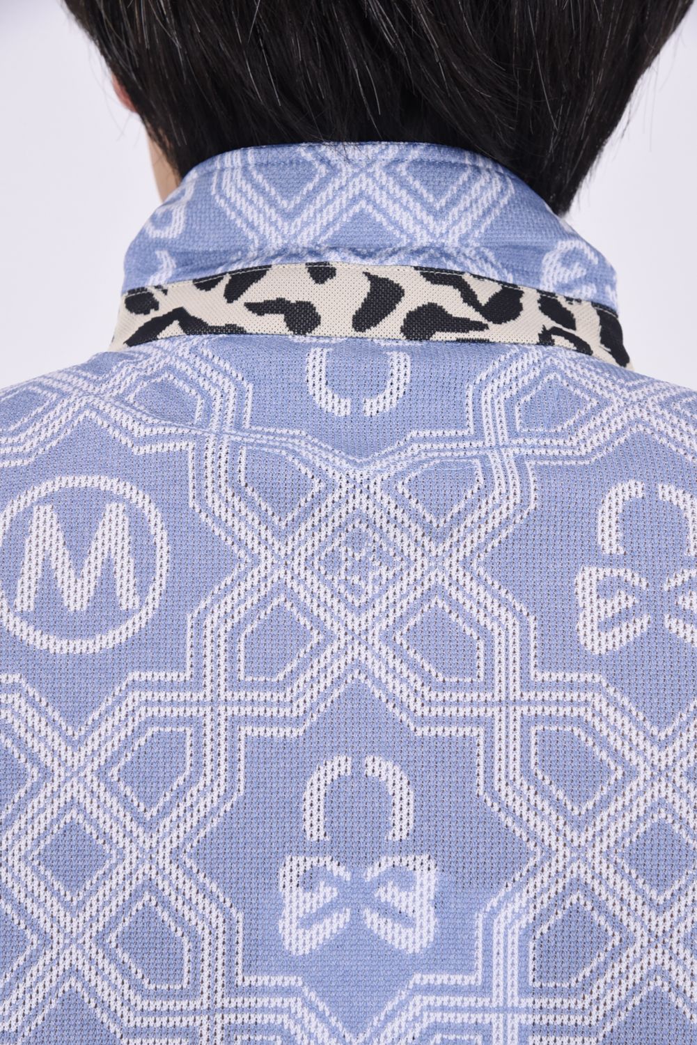 【26SS】 DOMINANT MESH SHIRT / ジオメトリックパターン総柄 ジャパンメイド メッシュポロシャツ (サックス)