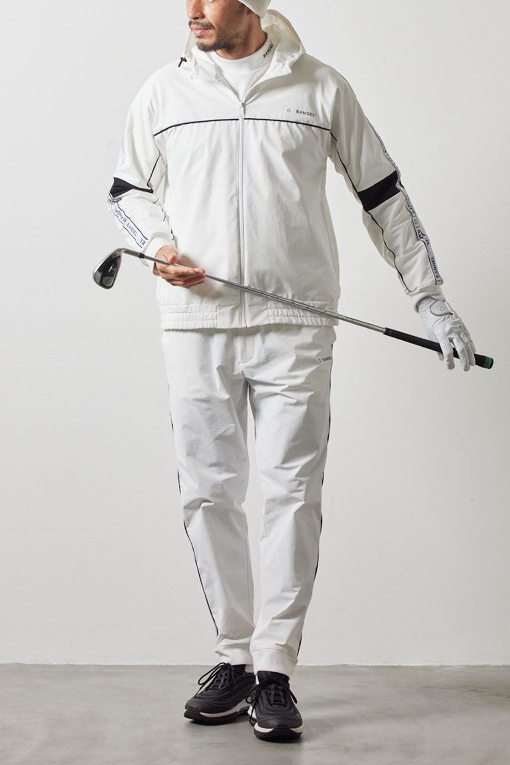 WATER REPELLENT PIPING LONGPANTS / 4WAY ストレッチ 撥水素材 ロゴテープ ロングパンツ (ホワイト)