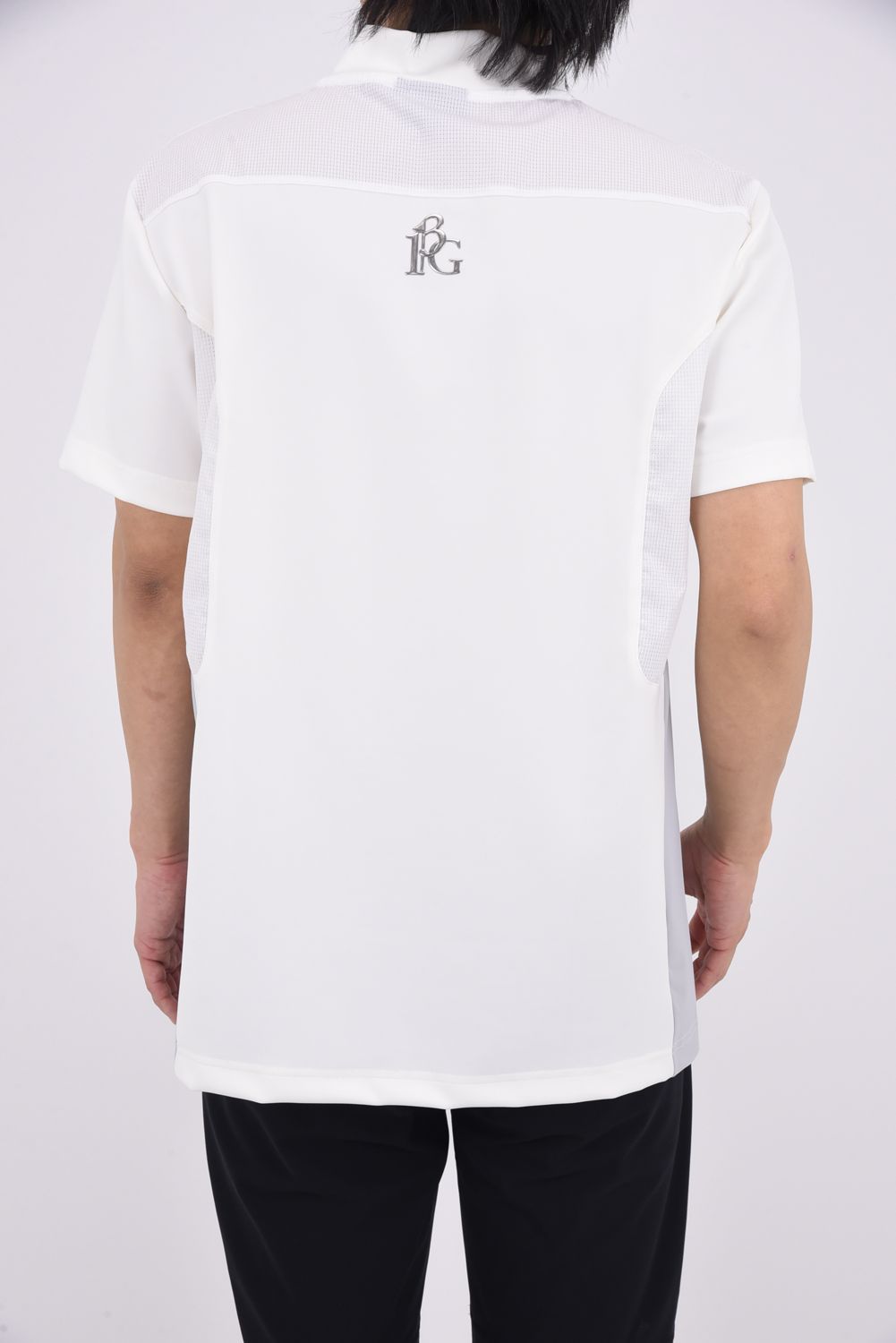 【26SS】 SWITCHING MOCK NECK / 異素材切り替え ドットエア モックネックTシャツ (ホワイト)