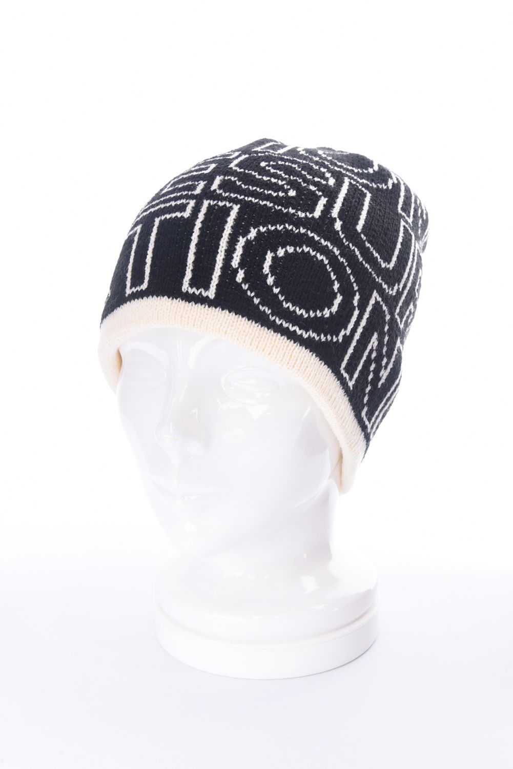 LOGO MONOGRAM KNIT CAP / ロゴモノグラム ビーニー ニットキャップ (ブラック×オフホワイト)
