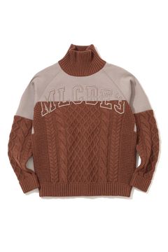 【2025AW】【CDEシリーズ】 HBKT / ツートーン ロゴ刺繍 ハイブリッドプルオーバーニット (ブラウン)
