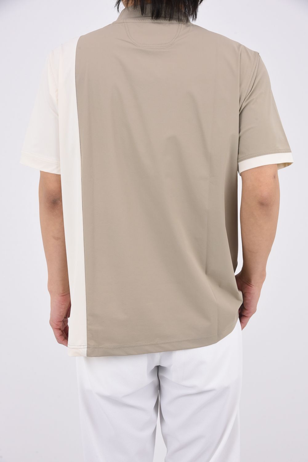【26SS】 VERTICAL BICOLOR MOCK TEE / バイカラー モックネックTシャツ (ベージュ)