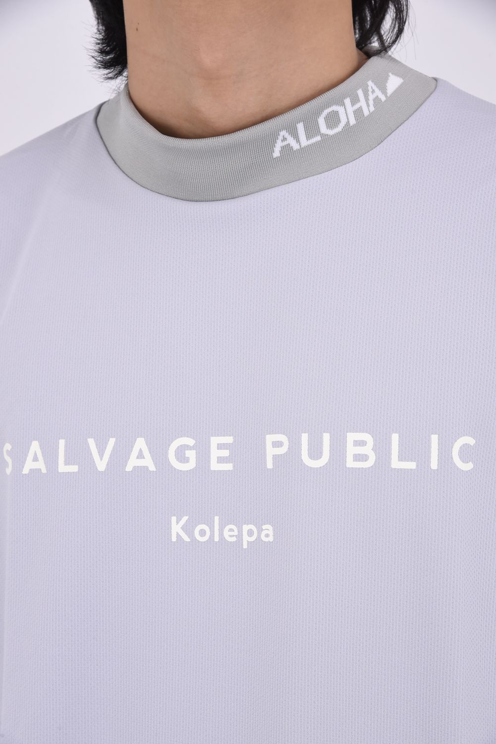 【26SS】 JQ Ribbed Mockneck S/S(EXELLENCE) / ブランドロゴ 裾リブ ハーフスリーブ モックネックTシャツ (ライトグレー)