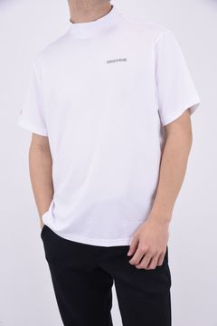 MENS BIAS HIGH NECK / ブランドロゴ モックネック Tシャツ (ホワイト)