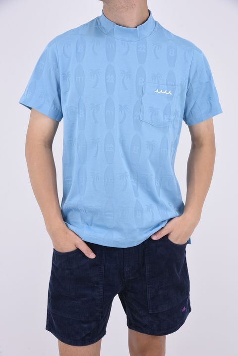 JACQUARD MOCK SHIRT / リンクスジャガード モックネックシャツ (ブルー)