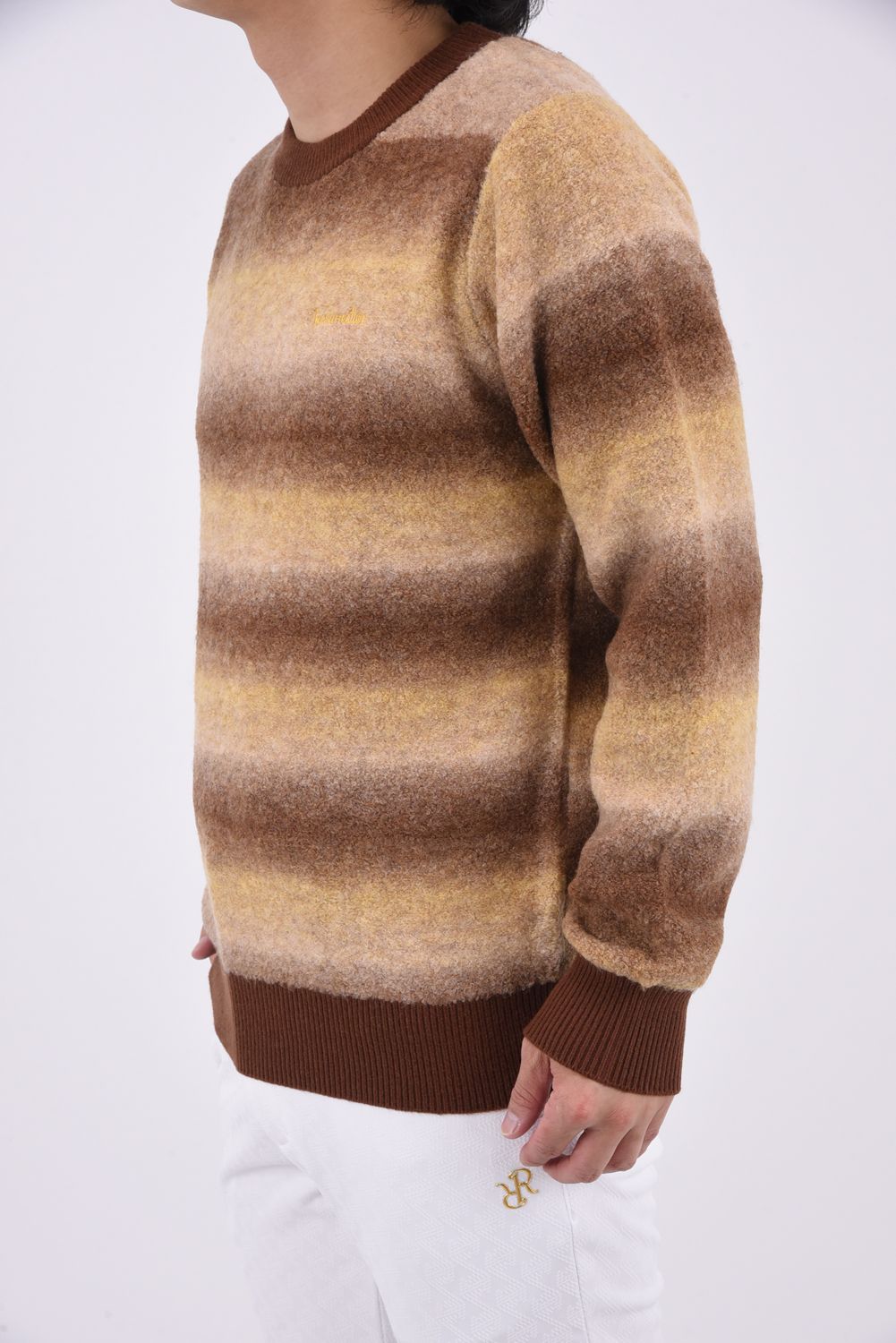 MENS GRADATION BOUCLE KNIT / ブランドロゴ グラデーション クルーネック ブークレニット (ブラウン)*