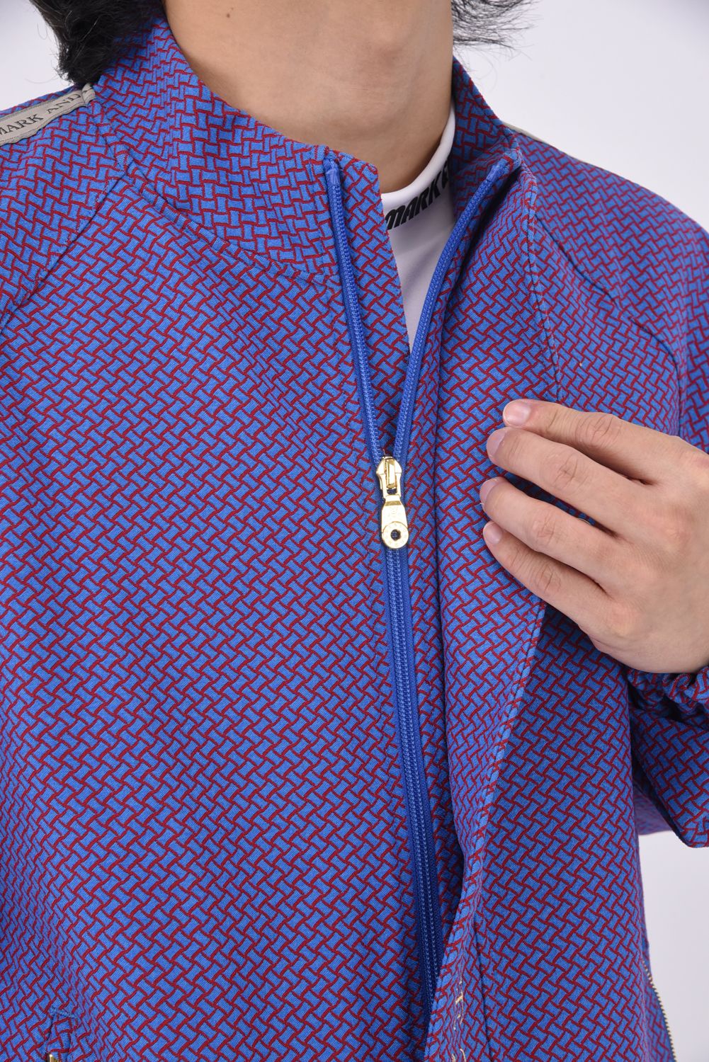 GARDA JERSEY JACKET / イントレチャートパターン ハイストレッチ ジャージーブルゾン (ブルー)