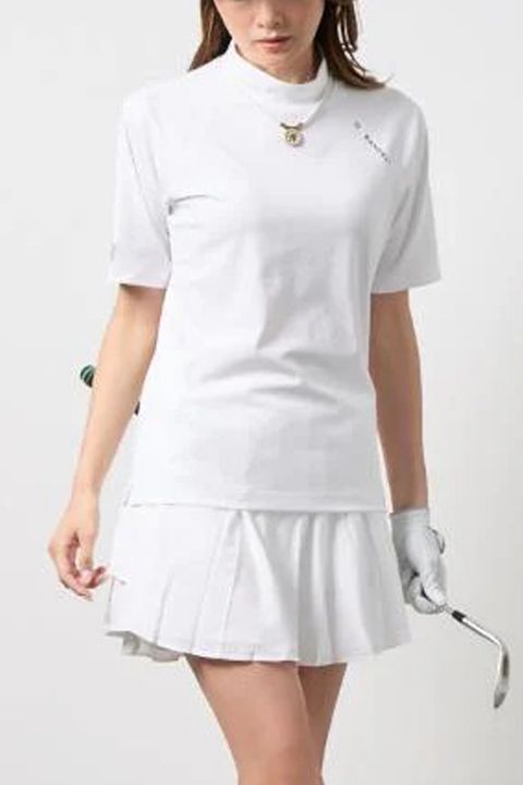 【26SS】 【レディース】 HEAT PUNCHING MOCK NECK / バックロゴ パンチング モックネックTシャツ (ホワイト)