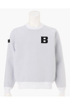 【26AW】 MEN’S BIRDS EYE KNIT CREWNECK / バーズアイパターン ブランドロゴ クルーネックニット (ホワイト)