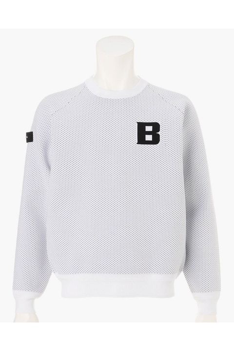 【26AW】 MEN’S BIRDS EYE KNIT CREWNECK / バーズアイパターン ブランドロゴ クルーネックニット (ホワイト)