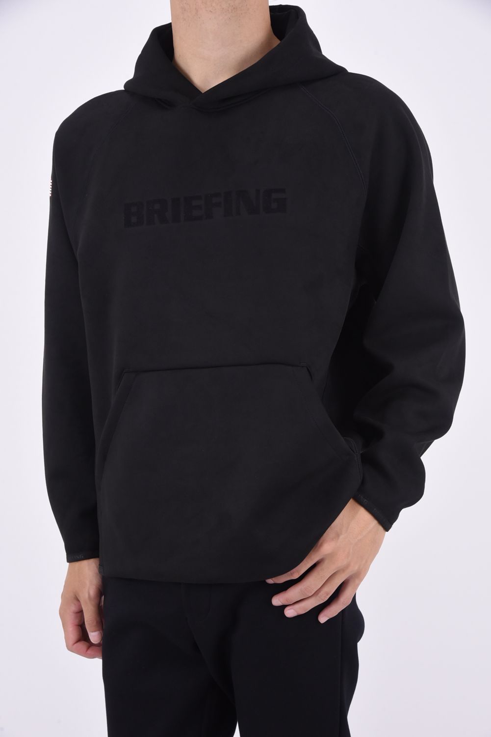 BRIEFING - MENS SUEDE HOODIE / ロゴ スエード パーカー ベージュ