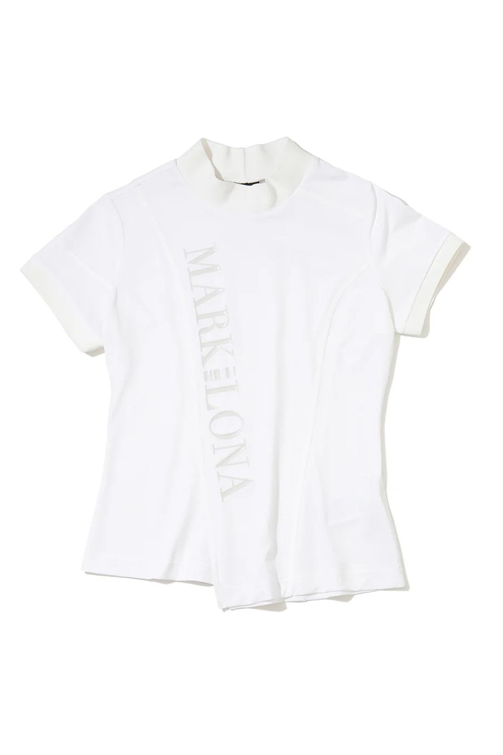 【26SS】【CODE COLLECTION】【レディース】 ATMT / アシンメトリーデザイン ブランドロゴ モックネックTシャツ (ホワイト)