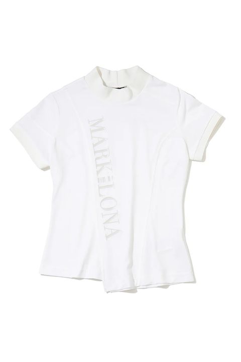 【26SS】【CODE COLLECTION】【レディース】 ATMT / アシンメトリーデザイン ブランドロゴ モックネックTシャツ (ホワイト)