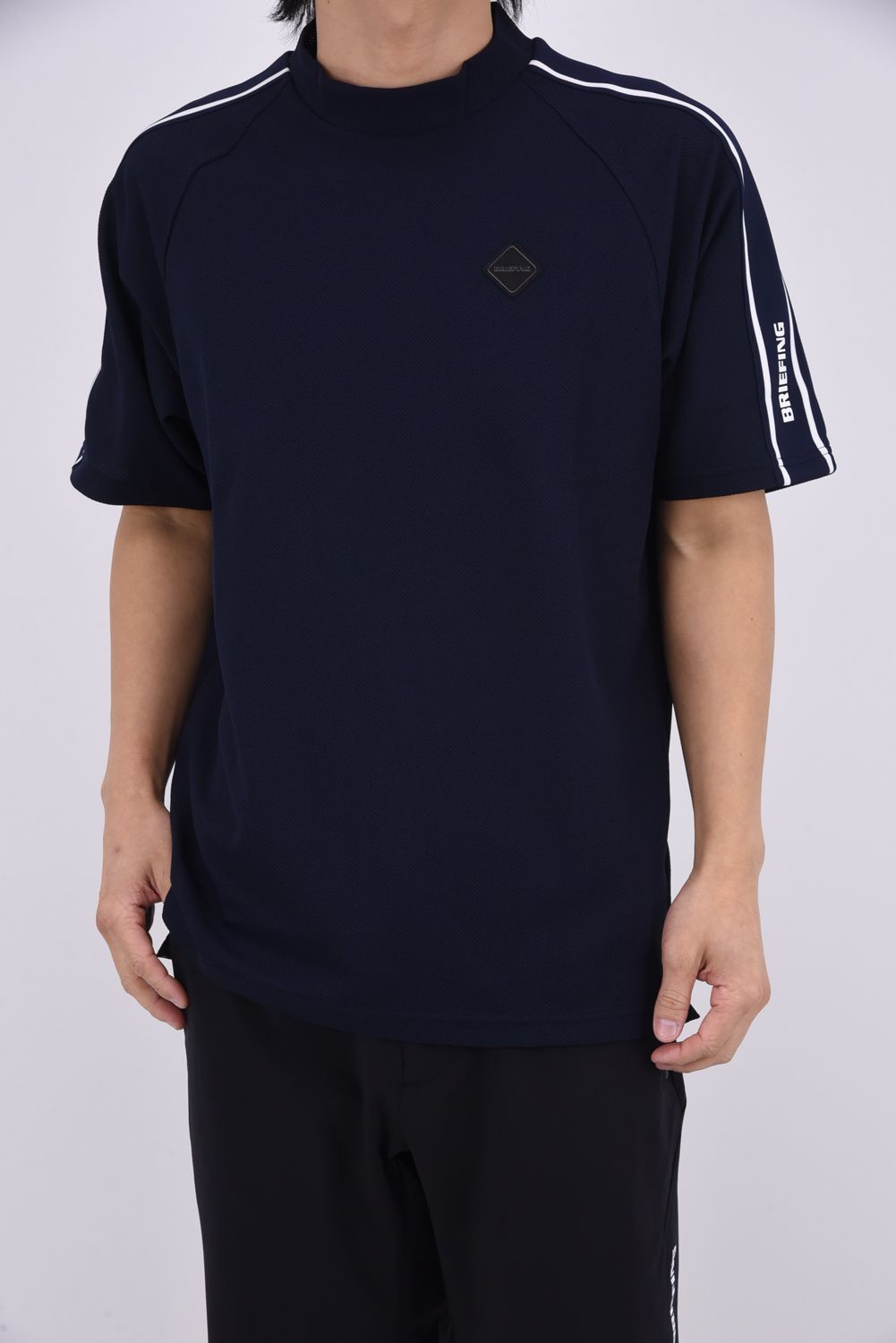 【26SS】 MEN'S LINE HIGHNECK RF / カノコ生地 ラインロゴテープ リラックスフィット モックネックTシャツ (ネイビー)