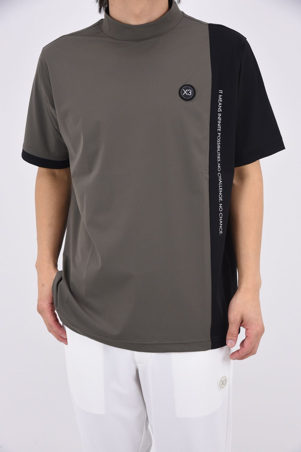 【26SS】 VERTICAL BICOLOR MOCK TEE / バイカラー モックネックTシャツ (チャコール)