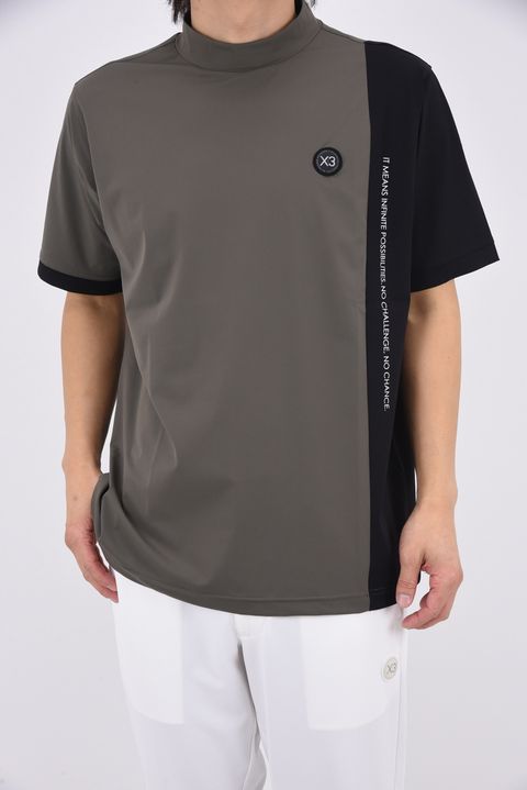 【26SS】 VERTICAL BICOLOR MOCK TEE / バイカラー モックネックTシャツ (チャコール)