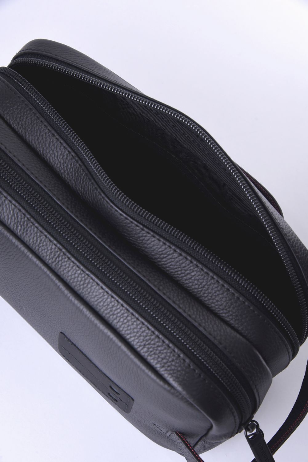 【LE COLLECTION】 DOUBLE ZIP POUCH LE / シュリンクレザー ポーチ (ブラック)