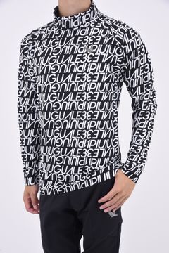 1PIU1UGUALE3 DI FULL LOGO MOCK / 113総柄ロゴ ロングスリーブ モックネック Tシャツ (ブラック)