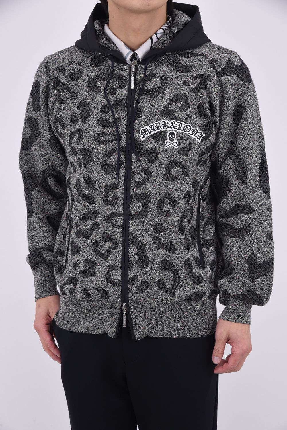 【26SS】 PANTERA PRISM KNIT ZIP HOODIE / レオパードパターン カラーネップ ジップアップニットフーディー (ブラック)