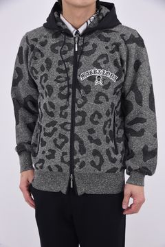 【26SS】 PANTERA PRISM KNIT ZIP HOODIE / レオパードパターン カラーネップ ジップアップニットフーディー (ブラック)