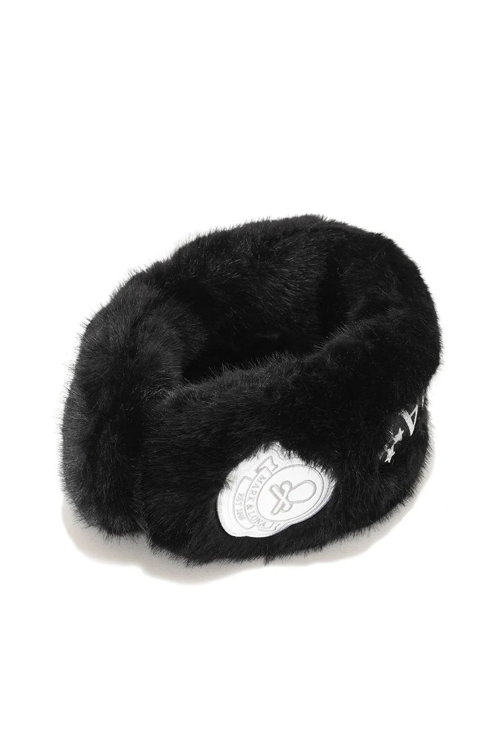SVASTIKA FUR EARMUFFS / フェイクファー サークルスカル 2WAYイヤーマフ (ブラック)