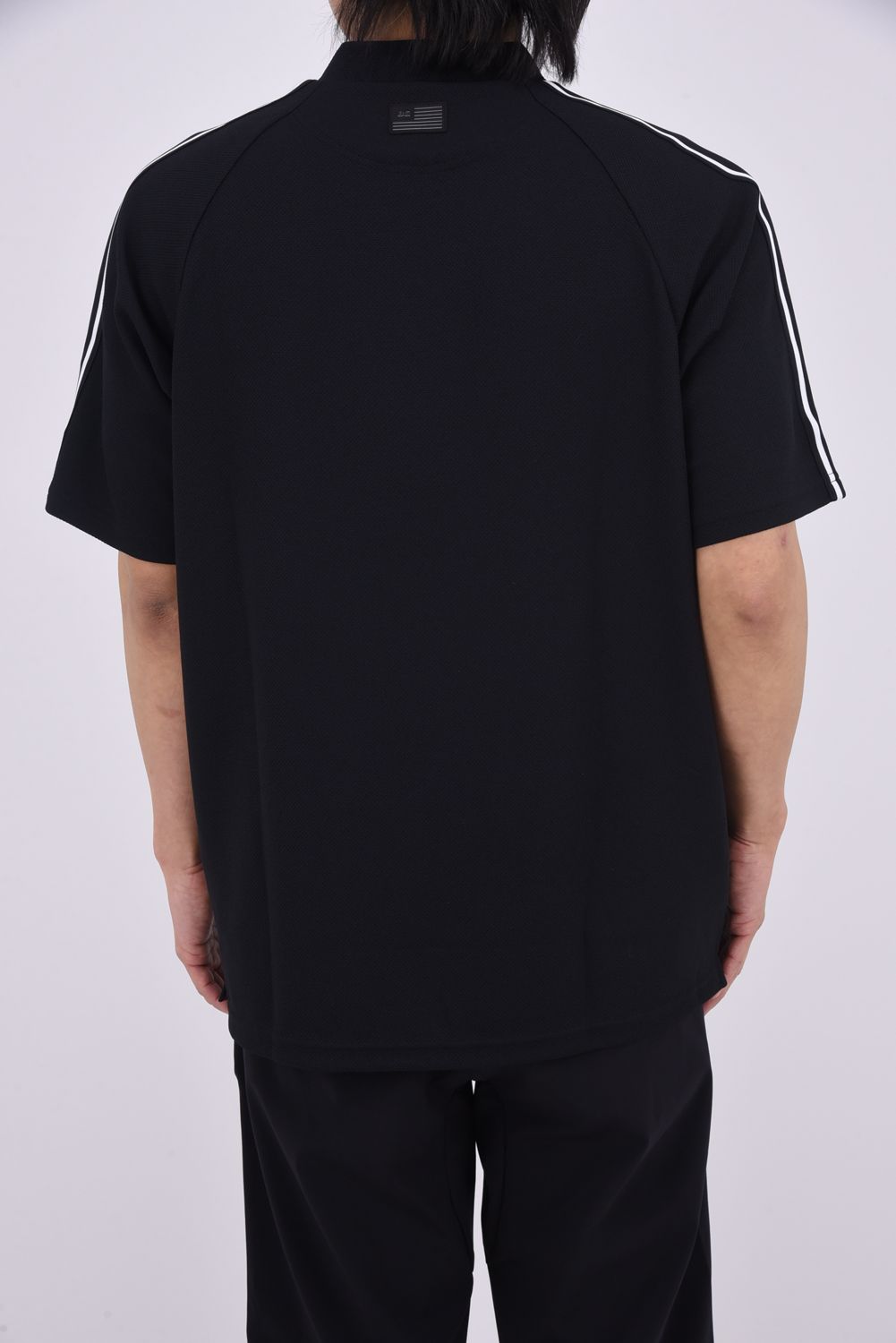 【26SS】 MEN'S LINE HIGHNECK RF / カノコ生地 ラインロゴテープ リラックスフィット モックネックTシャツ (ブラック)