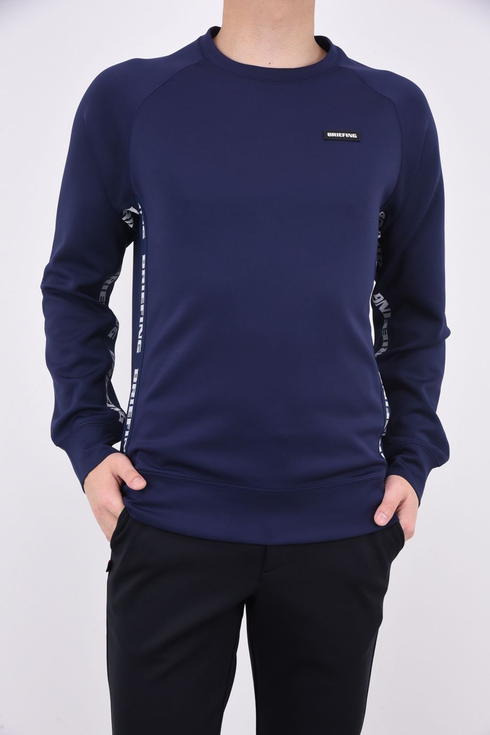 MENS SIDE LOGO LINE CREW NECK / ロゴ サイドライン ロングスリーブ クルーネック ネイビー - S