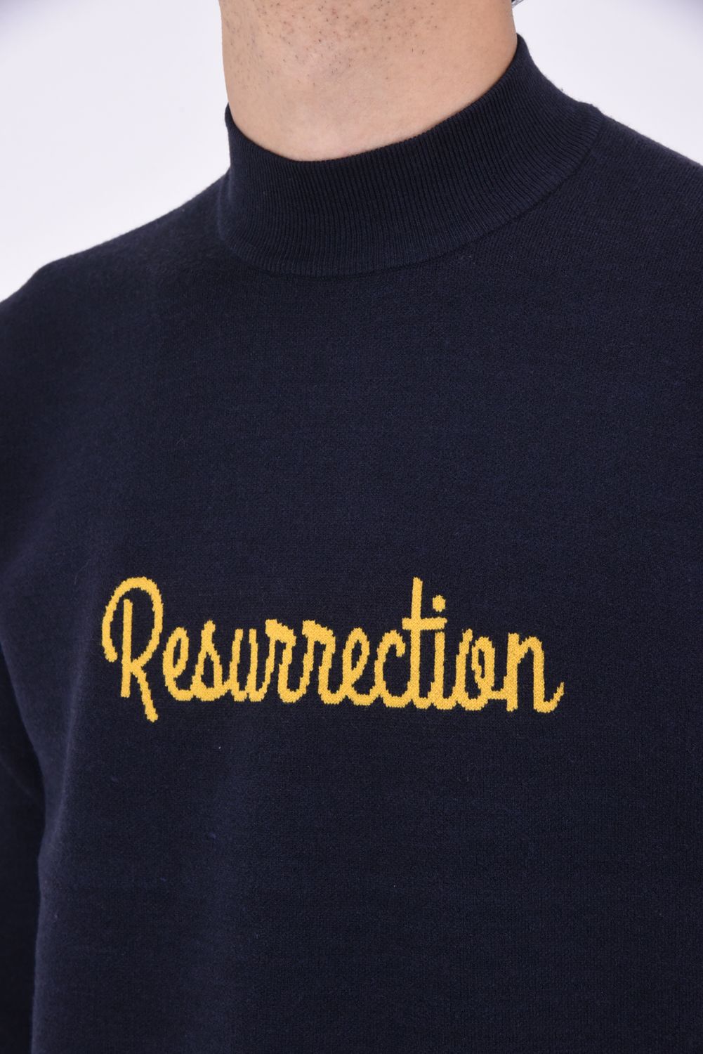 Resurrection - MENS LOGO JACAQUARFD MOCK NECK KNIT / ロゴ