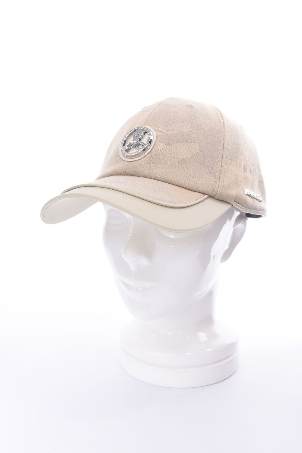 【26SS】 GAUGE CAMO LEATHER TRIM CAP / カモフラージュパターン 異素材切り替え  メタルプレート ベースボールキャップ (ベージュ)