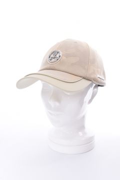 【26SS】 GAUGE CAMO LEATHER TRIM CAP / カモフラージュパターン 異素材切り替え  メタルプレート ベースボールキャップ (ベージュ)