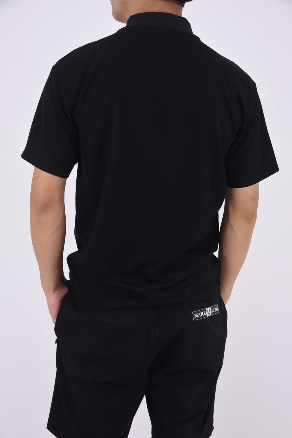 ADAM MOCK TEE / 鹿の子 サークルワッペン サテンテープ モックネック (ブラック)