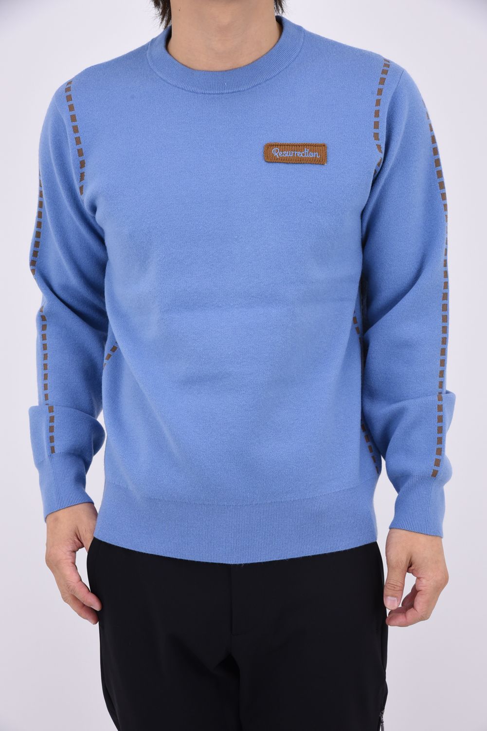 【26AW】 STITCHING LINE KNIT / ステッチングライン クルーネックニット (ブルー)*