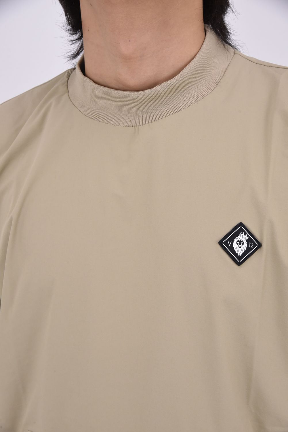 【26SS】 OZ MOCK / ストレッチナイロン カンガルーポケット モックネックTシャツ (ベージュ)