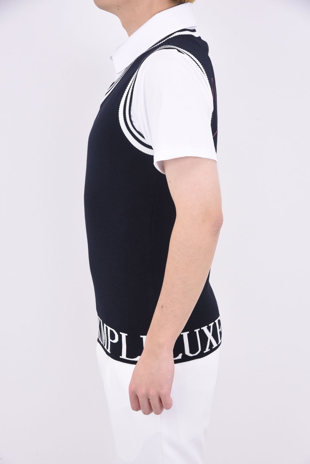 HANDWRITTEN NO SLEEVE KNIT /  カーシヴロゴニットベスト ブラック