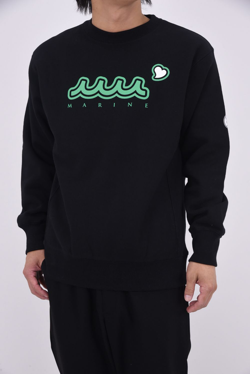 【25AW】 ACANTHUS * MUTA MARINE SWEET LOGO CREWNECK SWEATSHIRTS / ヘビーウェイト 裏起毛 ハートロゴ クルーネックスウェット (ブラック)