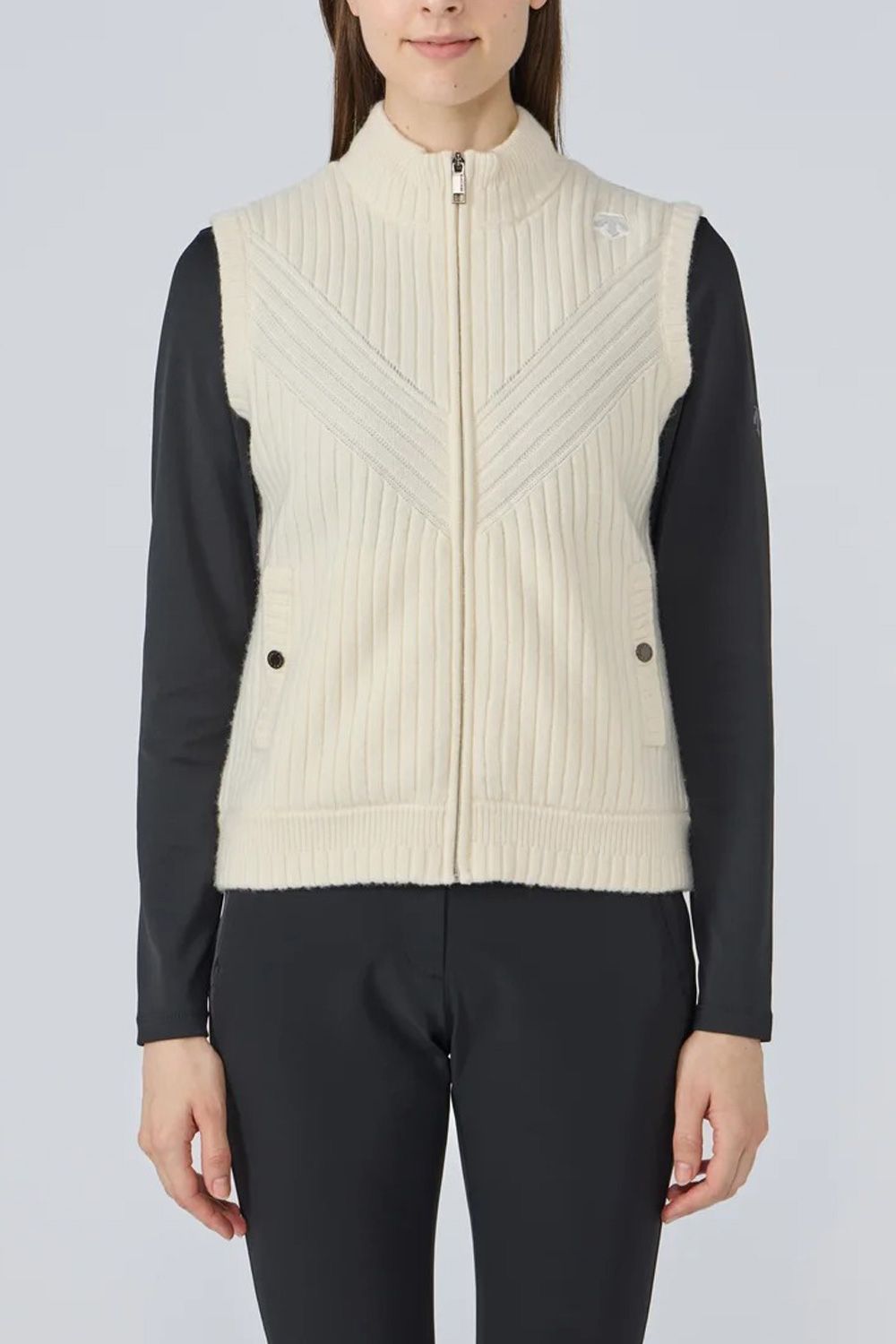 【25AW】【レディース】 防風ニットハイブリッド フルジップ中わたベスト (ホワイト)