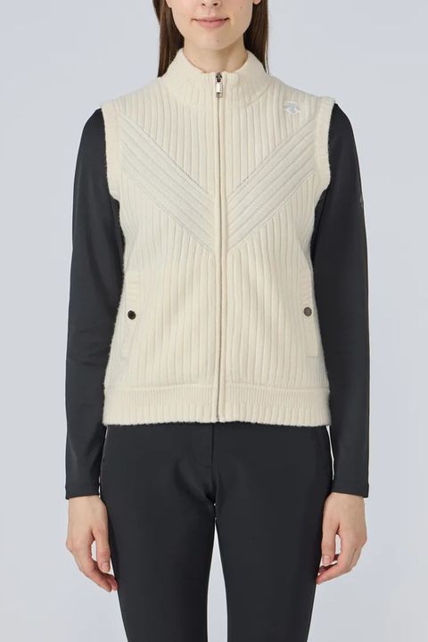 【25AW】【レディース】 防風ニットハイブリッド フルジップ中わたベスト (ホワイト)