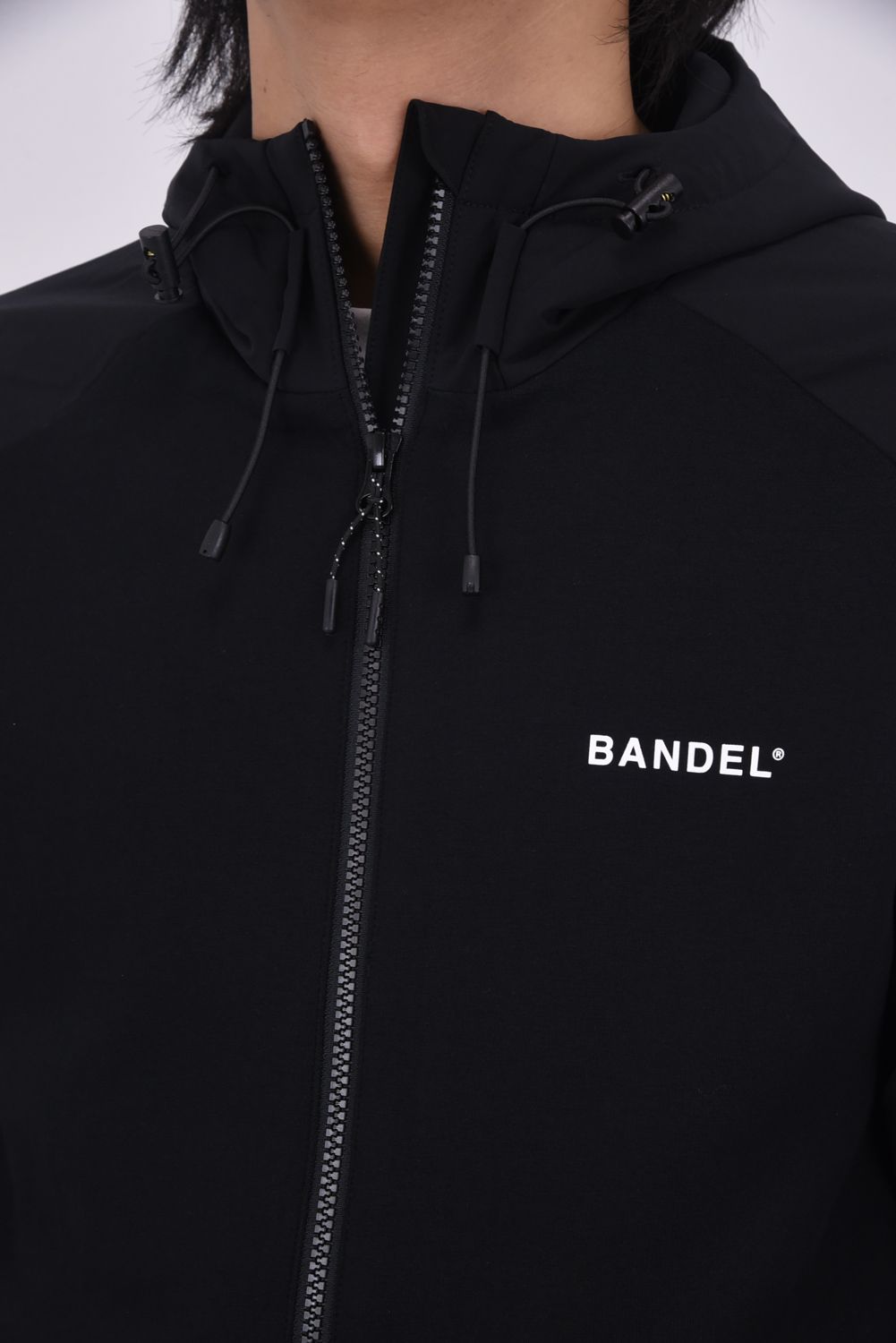 【25AW】 SWITCH RAGLAN SLEEVE ZIP HOODIE / ボンディング素材 ラグランスリーブ ハイネックジップフーディー (ブラック)