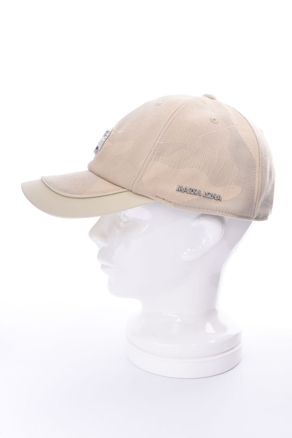 【26SS】 GAUGE CAMO LEATHER TRIM CAP / カモフラージュパターン 異素材切り替え  メタルプレート ベースボールキャップ (ベージュ)