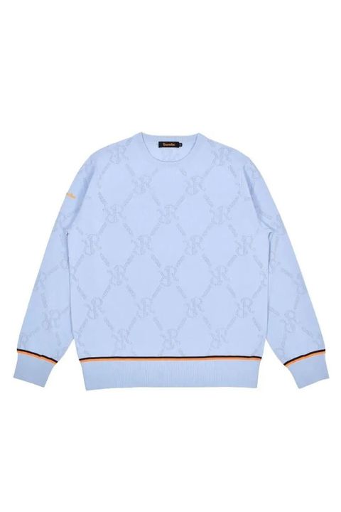 【26SS】 MESH RR LOGO KNIT / メッシュ編み 裾ライン クルーネックニット (サックス)*