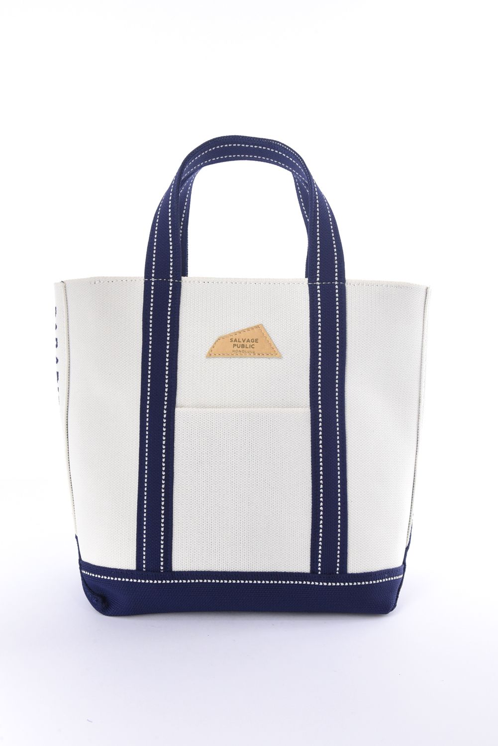 【26SS】 JACQUARD CART BAG / ジャカード織 ブランドレザーパッチ トートバッグ (マカダミア/ネイビー)