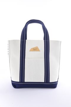 【26SS】 JACQUARD CART BAG / ジャカード織 ブランドレザーパッチ トートバッグ (マカダミア/ネイビー)