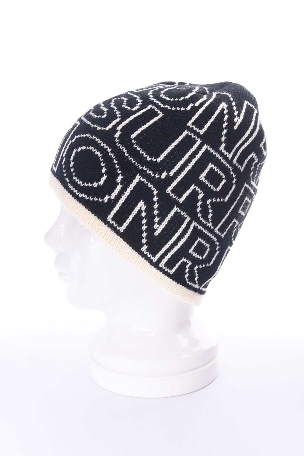LOGO MONOGRAM KNIT CAP / ロゴモノグラム ビーニー ニットキャップ (ブラック×オフホワイト)