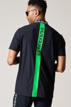 NEON BACK TAPE MOCK / ネオン バック テープラインロゴ 半袖 モックネック Tシャツ (ブラック)